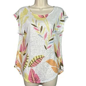 Cynthia Rowley 100% Linen Top Size Small S Floral Multicolor Cap Sleeve Beach‎